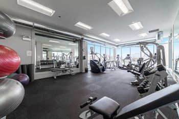 24/7 Fitness center with skyline views
